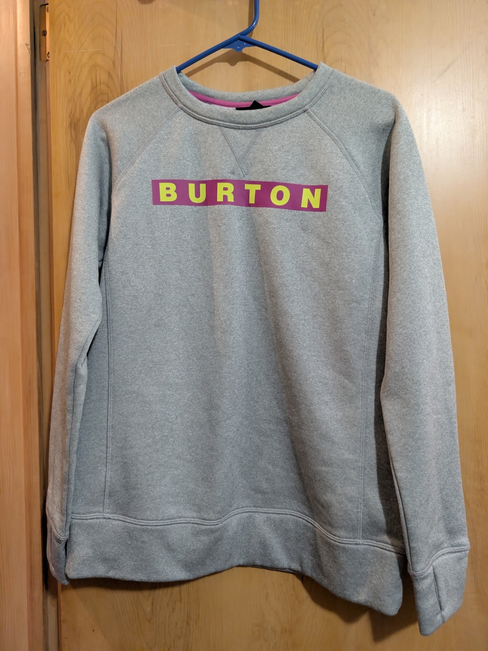Burton Light Gray Crewneck Sweatshirt with Pink and Yellow Logo